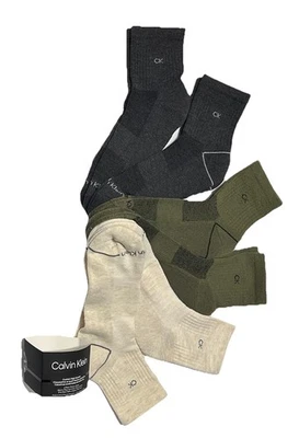 Calvin Klein 6 pares de calcetines de cuarto alto beige/verde/gris para hombre Foto 1 de 4