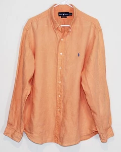 Ralph Lauren Shirt Mens 2XL Peach Long Sleeve Button Down Classic Fit 100% Linen - Picture 1 of 6