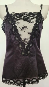 Vintage Black Babydoll Satin Lace Cami Top Coquette Y2K Whimsigoth Fairy Goth Sm - Picture 1 of 15