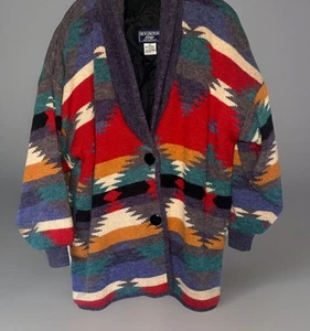 BURLINGTON VINTAGE OVERSIZED NAVAJO MUSTER STRICK CARDIGAN PULLOVER MANTEL MEDIUM - Bild 1 von 10