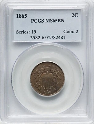 1865 Two Cent Piece - PCGS MS65 BN - Image 1 of 2