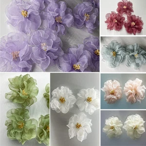 4 pcs 3D Sheer Lace Tulle Fake Rose Flower Headband Wedding Dress Corsage Fabric - Picture 1 of 18