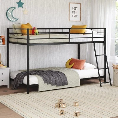 [US WAREHOUSE] Small Spaces Twin-over-Twin Low Profile Junior Bunk Bed, Silver - Image 1 of 4