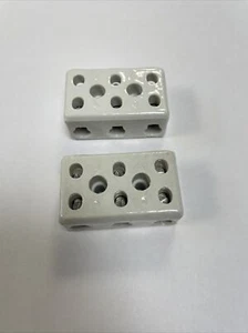 Porcelain Connectors 30Amp 3Way 2 Fixing holes X2 Ceramic Blocks - Picture 1 of 4