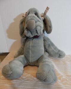 Vintage Ganz Bros Wrinkles Plush Dog Hand Puppet 16" Gray with Neck Tag 1981