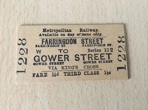 M, R, Railway. Ticket;. ( Farringdon street. To. Gower street, 06, ) DA-45, - Picture 1 of 2