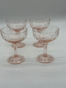 Low Sherbet Or Champagne Glasses (Set Of 4) Mayfair Pink by ANCHOR HOCKING - Picture 1 of 9