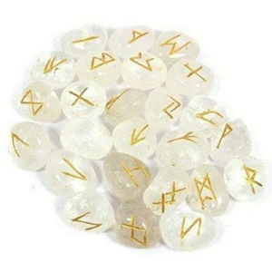 Juego de runas de cuarzo transparente piedra pulida símbolo grabado 25 piezas juego cristal Reiki - Imagen 1 de 4