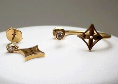 Juego de pendientes Louis Vuitton monograma diamante 18k YG idilio Q96168 y criollo Q96332 Foto 1 de 4