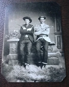 2 Cowboys Old West With Guns & Knives tintype C114RP - Picture 1 of 2