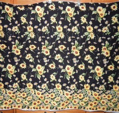 Alexander Henry 棉被织物 Flying Sunflower Daisy 边框黑色黄色 — 第 1/4 张图片