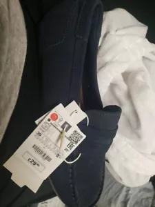 NWT ZARA MOCCASIN Boys Navy Blue LEATHER  WITH DETAIL Size USA 7 New With Tags - Picture 1 of 1