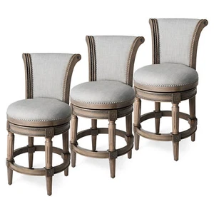 Maven Lane Pullman Wooden Swivel Kitchen Counter Stool, Reclaimed Oak, Set of 3 - Picture 1 of 6