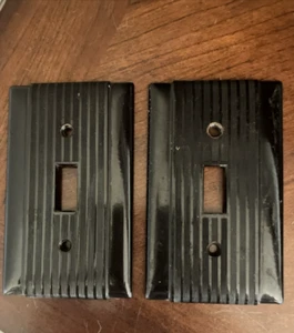 Pair Vtg Single Gang Brown Uniline Toggle Switch Wall Cover Plate Ribbed MCM - Picture 1 of 2