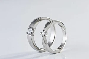 Engagement/Wedding Ring Silver Colored Cubic Zirconia Matching His & Her B-day - Picture 1 of 10