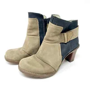El Naturalista Leather Heeled Booties Size 39 Two Toned Black Brown - Picture 1 of 8