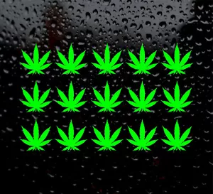 15 detailed mini cannabis leaf vinyl sticker decal weed pot hash ganja set - Picture 1 of 5