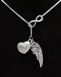 Memorial Necklace Dad Guardian Angel Wing Heaven Sympathy Lariat Jewelry - Picture 1 of 1