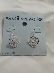 Belk Silverworks Hearts Pierced Earrings New Dangling - Picture 1 of 3
