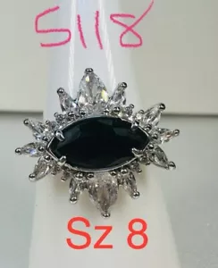 Ring Bomb Party Sz8 RBP Star Black Onyx Marquise Gem Rhodium P Band - Picture 1 of 8