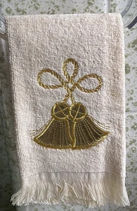 Vintage Weihnachten Urlaub Gast Fingerspitze Handtuch Fransen Glocken 11" x 18" Creme - Bild 1 von 5