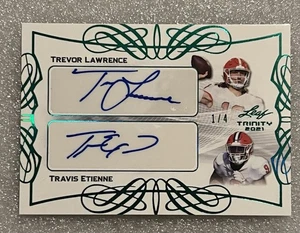 2021 Leaf Trinity Emerald Trevor Lawrence/Travis Etienne Rookie Card #d 1/4 - Picture 1 of 2