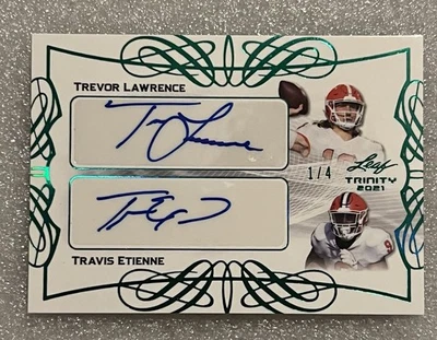 2021 Leaf Trinity Emerald Trevor Lawrence/Travis Etienne Rookie Card #d 1/4 - Image 1 of 2