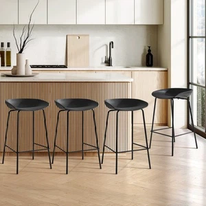 Oikiture Set of 4 Kitchen Bar Stools Stool Dinning Counter Chairs Metal Black - Picture 1 of 10