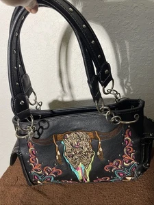 Cartera Western Colección P&G Negra con Cabeza de Toro Bolsillo de Transporte Oculto - Imagen 1 de 9