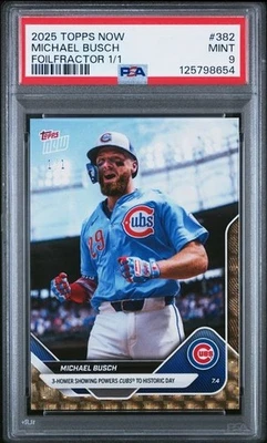 2025 Topps Now 3 HR Historic Day Foilfractor #382 Michael Busch Cubs 1/1 PSA 9 - Image 1 of 2