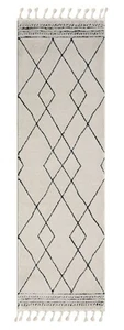 Teppich Läufer 80x250 cm Moroccan Design Rauten Muster mit Fransen Boho Look - Bild 1 von 7