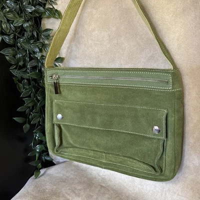 Bolso de Hombro Banana Republic Cuero Gamuza Verde Vintage Y2K Cartera Downtown Girl Foto 1 de 4