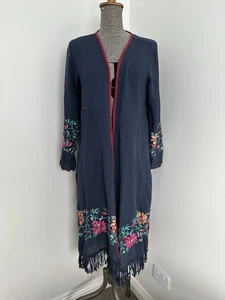 Boho Chic Festival Suzani Embroidered Floral Tassel Fringe Kimono Jacket M - Picture 1 of 14