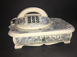 Vintage Weiß Lack MOP Schreibtisch Box mit Telefon 1985 - Bild 1 von 7