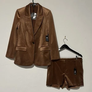Giacca blazer e pantaloncino Express donna editor velluto velluto velluto a coste un bottone marrone - Foto 1 di 11