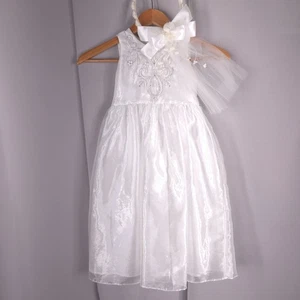Vintage Jessica McClintock Dress White Tulle Beaded Princess Formal Gown Girl 4 - Picture 1 of 20