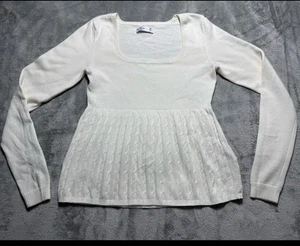 Hollister Babydoll Pullover Oberteil Damen S elfenbein Zopfmuster eckiger Ausschnitt Y2K adrett - Bild 1 von 8