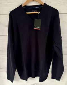Pierre Cardin Herren dünner Strickpullover V-Ausschnitt Sweatshirt Gr. Large marineblau Oberteil - Bild 1 von 6