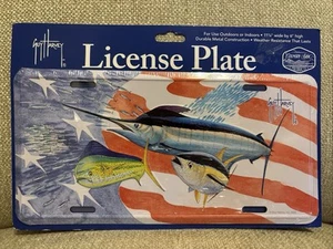 Guy Harvey Metal License Plate 43031 Blue Marlin Mahi Usa Flag Print New Sealed - Picture 1 of 2