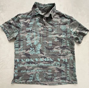 Kaulua’e Hawaiian Print Polo Shirt Men’s Large Palapala Print Blue Pullover READ - Picture 1 of 9