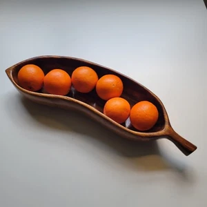 VTG MCM XL Monkey Pod Wood Leaf Pea Pod Fruit Bread Bowl Philippines 18x5x3 - Picture 1 of 11