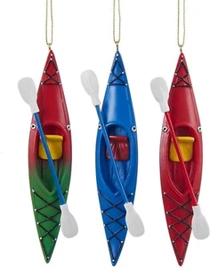 3 Pack of Kurt Adler 5.25 In Holiday Multicolor Resin Kayak w/ Oar Hanging Decor - Picture 1 of 4