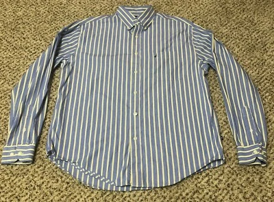 ИЗЯЩНЫЙ Nautica классический крой океана выстиранный синий желтый в полоску рубашка мужская 15,5 34/35 - Изображение 1 из 4