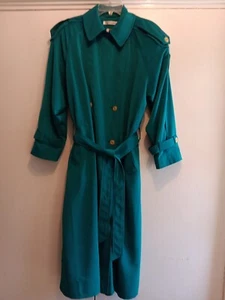 Vintage Misty Harbor Trench Coat 8 Womens Lng Pockets Belted Double Breast Green - Picture 1 of 18
