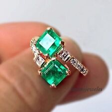 2CT Colombian Real Green Emerald Wedding Bypass Ring 14K Yellow Gold Finish