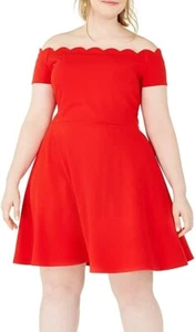 B. Darlin Women’s Plus Scalloped Off-The-Shoulder Mini Dress Style Size 24W Red - Picture 1 of 2