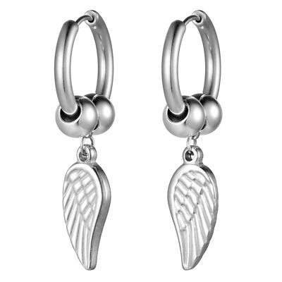 Pendientes colgantes de plumas de acero inoxidable para hombres y mujeres con bisagras Huggie Foto 1 de 4