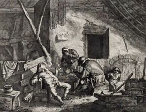 Ostade, Interior with Smokers and a Child, 1636 (original engraving)