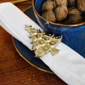 6er Set Serviettenringe Christbaum gold Weihnachten Serviettenhalter Tischdeko - Bild 1 von 4