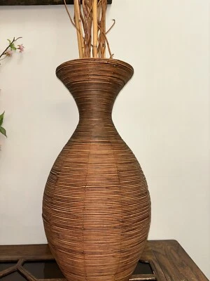 Jarrón de ratán de caña dividida lápiz mediados de siglo estilo italiano Gabriella Crespi raro  Foto 1 de 4